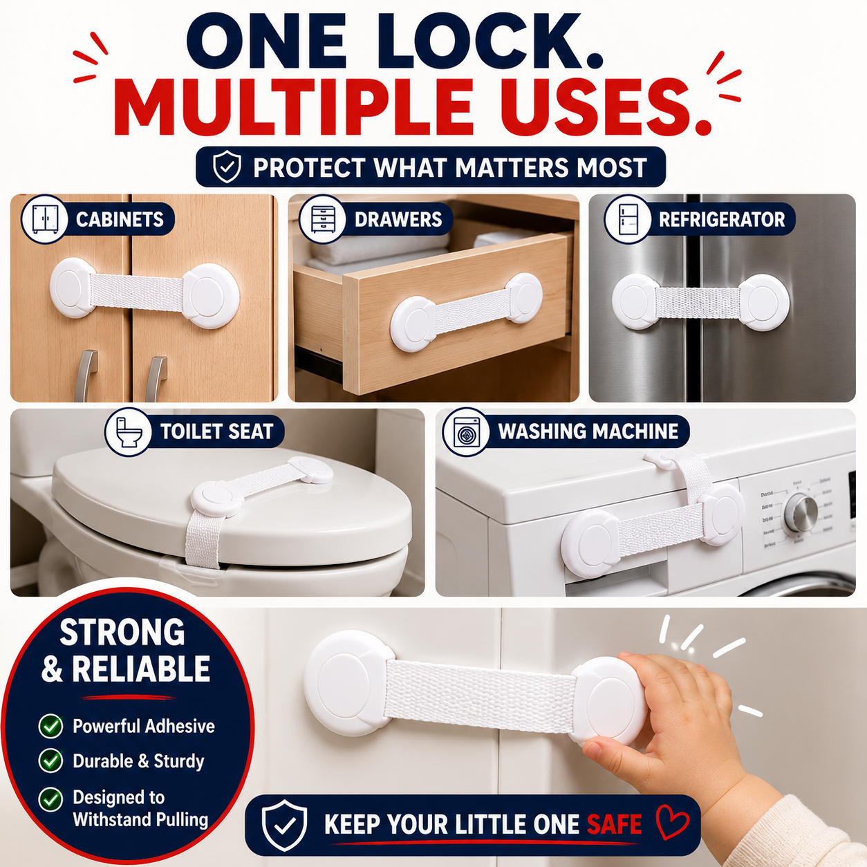 Baby Safety Starter Kit | 10 Cabinet Locks + FREE Spinner Toy