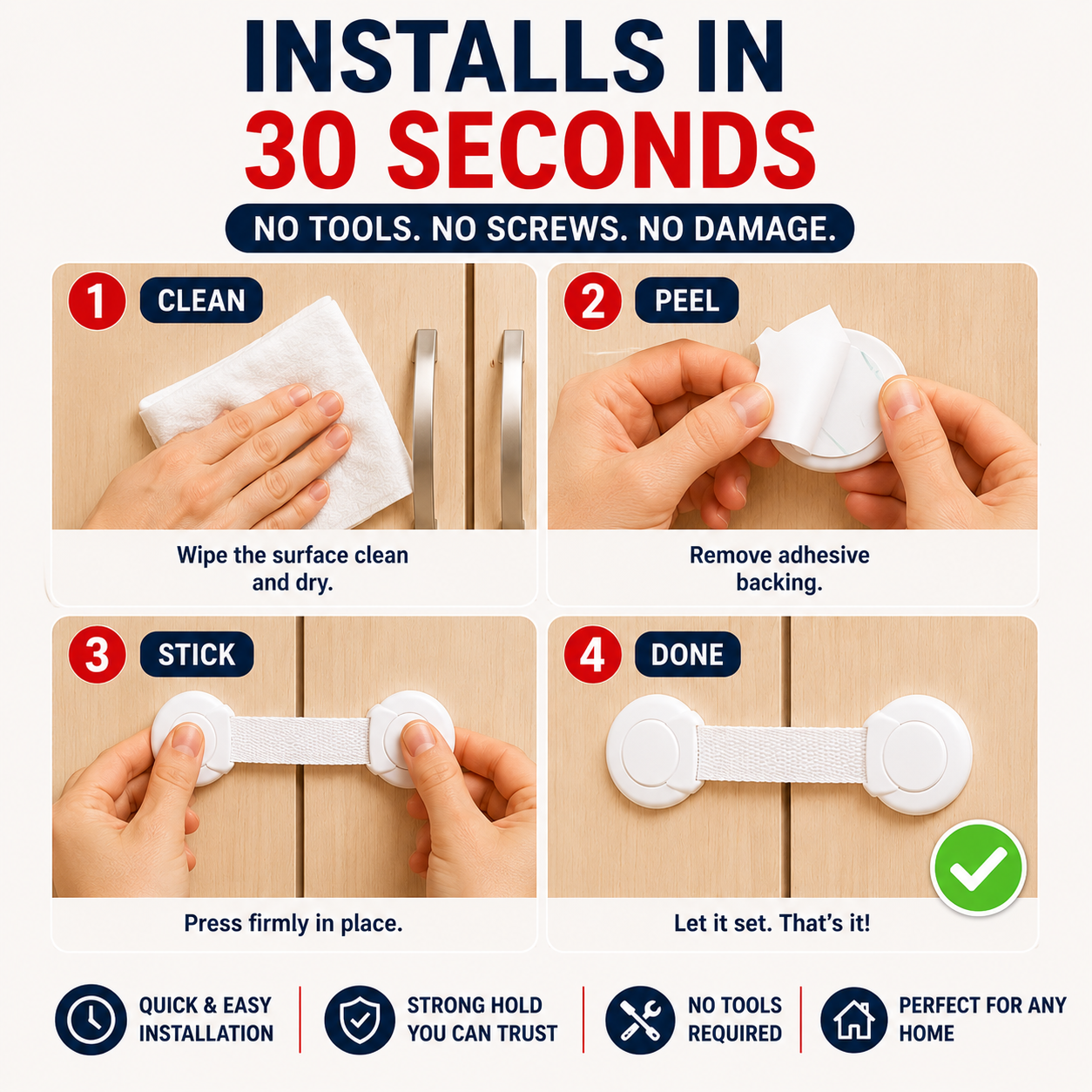 Baby Safety Starter Kit | 10 Cabinet Locks + FREE Spinner Toy