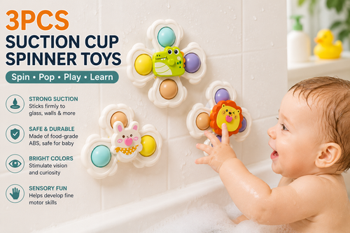 3PCS Baby Suction Cup Spinner Toys - Sensory Fidget Toy Set