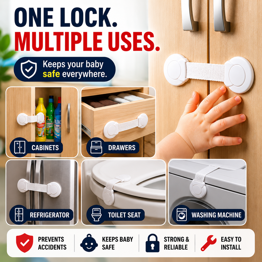 Baby Safety Starter Kit | 10 Cabinet Locks + FREE Spinner Toy