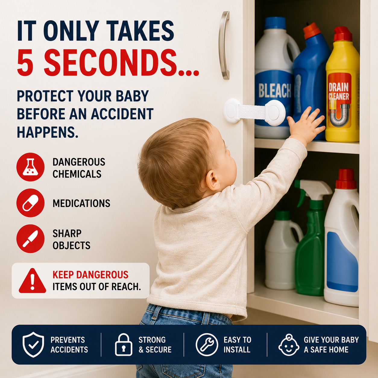 Baby Safety Starter Kit | 10 Cabinet Locks + FREE Spinner Toy